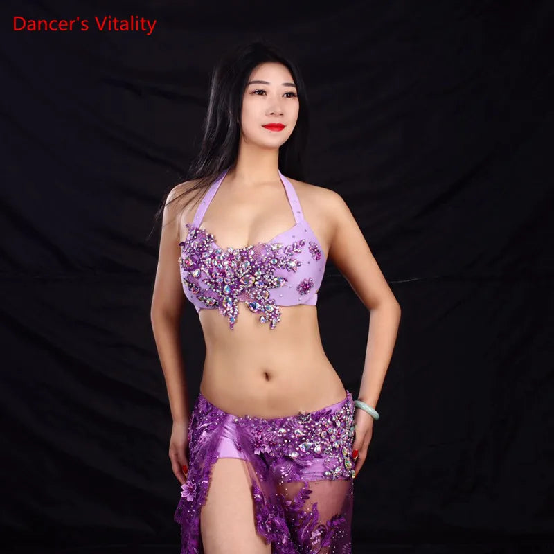 Belly Dance Female Child Adult Temperament Rhinestone Bra Suit Performance Clothes High-end Custom Competition Long Skirt