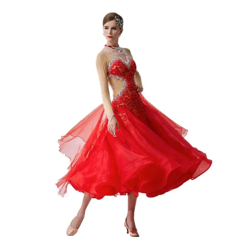Women's Standard Ballroom Waltz Dress With Rhinestones In Multicolor For Competition Performance