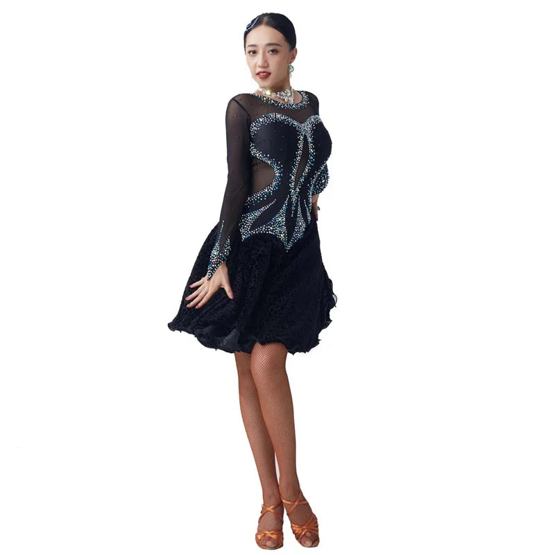 Women's Black Latin Ballroom Competition Dress Customizable