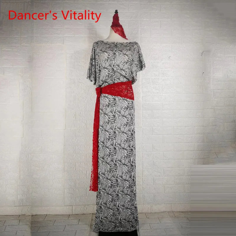 Belly Dance Costume, Women's Leopard Print Gold Belt Kaftan Dress, Tribal Dance