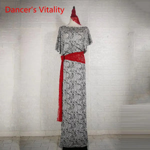 Belly Dance Costume, Women's Leopard Print Gold Belt Kaftan Dress, Tribal Dance