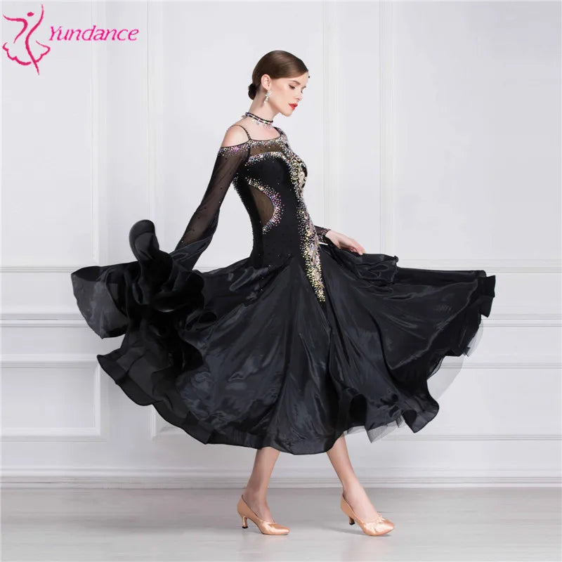 Girls' Long Sleeve Modern Standard Ballroom Dance Dress Custom Size For Performance