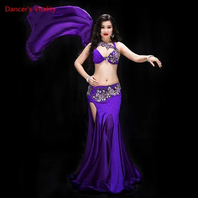 Women's Belly Dance 2-Piece Costume With Bra And Panel Skirt, Red, Purple, Royal Blue For Performance