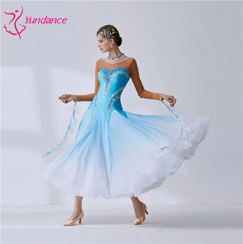 Women's Ballroom Dance Dress Long Sleeve Lace Black For Waltz Tango Competition