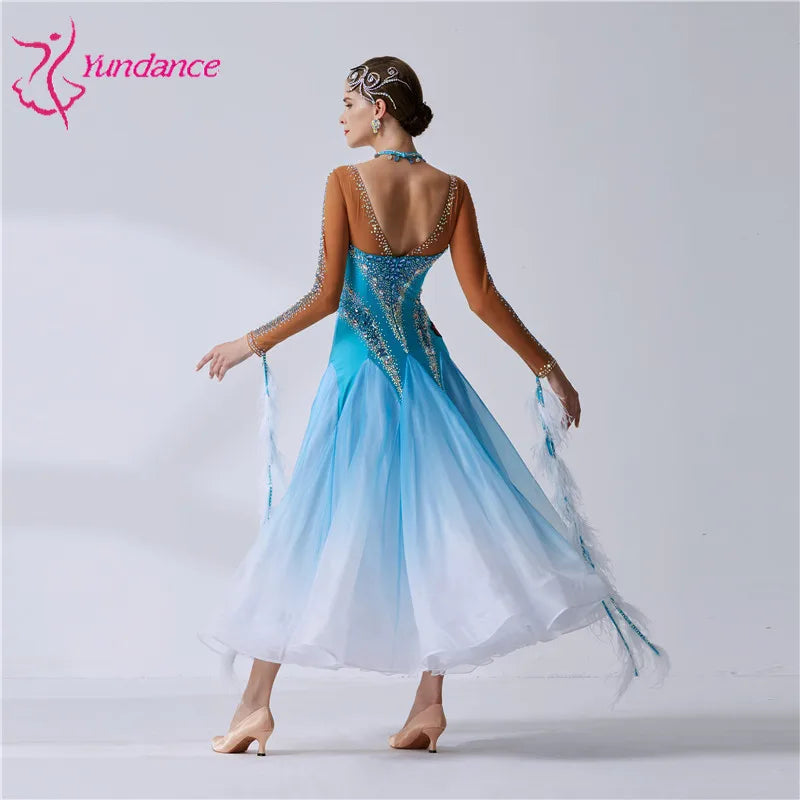 Women's Ballroom Dance Dress Long Sleeve Lace Black For Waltz Tango Competition