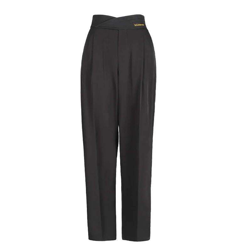 Women's Black Long Sleeve Cutout Crop Top & Black Logo Print High-Waisted Dance Pants Set, Stretch Fabric