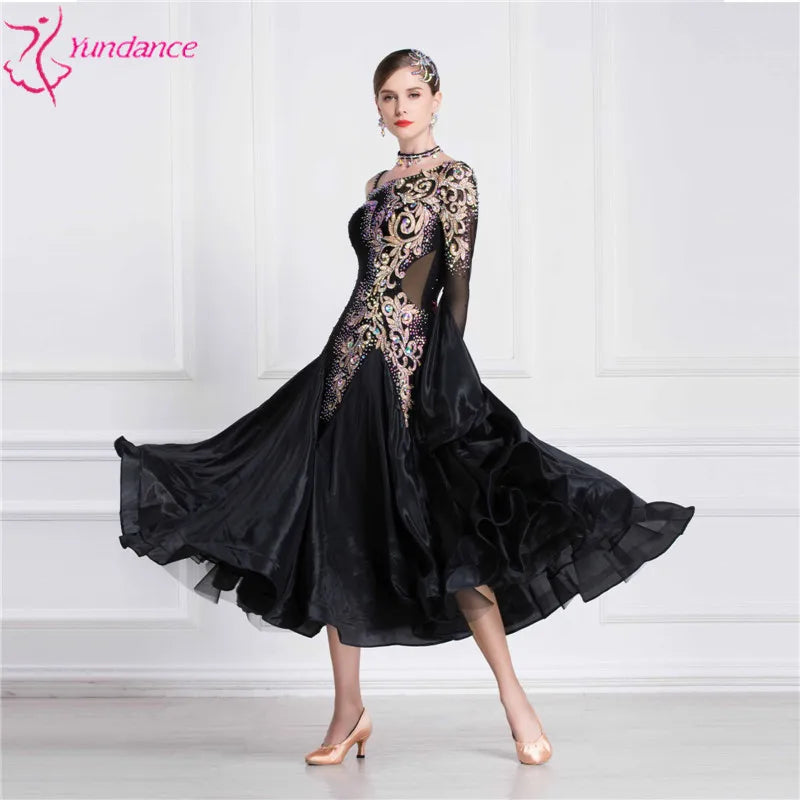 Girls' Long Sleeve Modern Standard Ballroom Dance Dress Custom Size For Performance