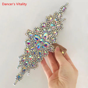 Rhinestone Applique for Dance Costumes, Iridescent Crystal Embellishment, Ballroom Dance Accessory
