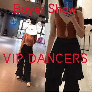 Women's Black Tiered Chiffon Latin Dance Pants