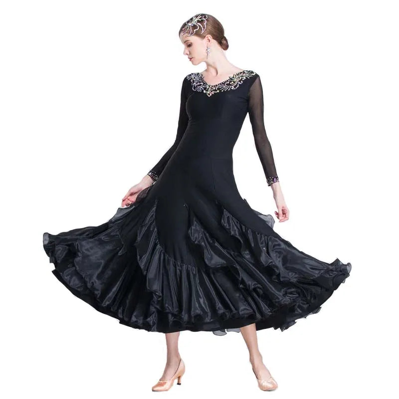 Women's Standard Ballroom Waltz Practice Dress Black For Competition
