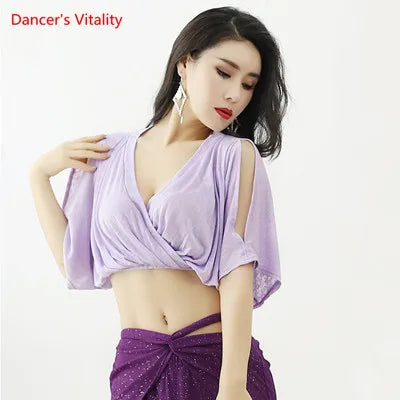 Women's Light Blue Crop Top & Navy Sequin Slit Skirt Belly Dance Costume