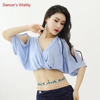Women's Light Blue Crop Top & Navy Sequin Slit Skirt Belly Dance Costume