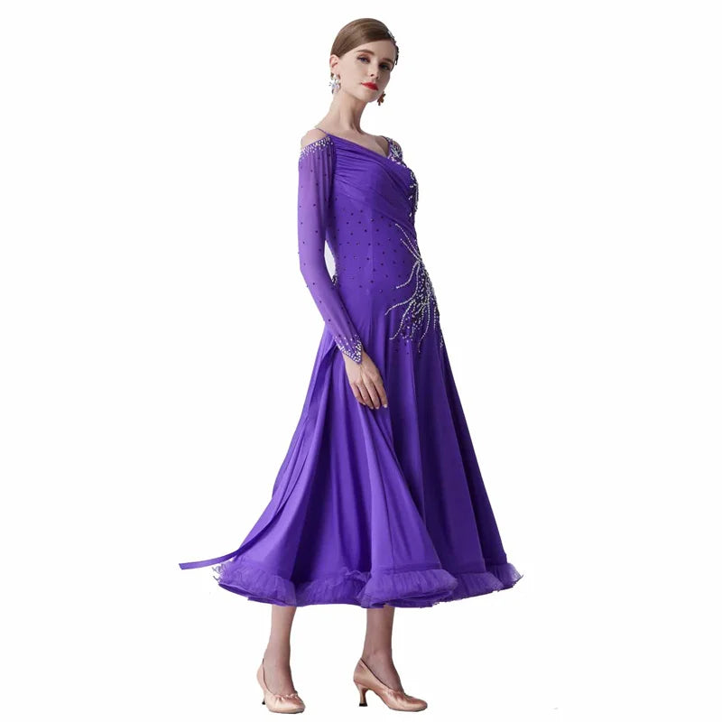 Women's Ballroom Practice Dress With Flowing Skirt For Rehearsal