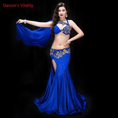 Women's Belly Dance 2-Piece Costume With Bra And Panel Skirt, Red, Purple, Royal Blue For Performance