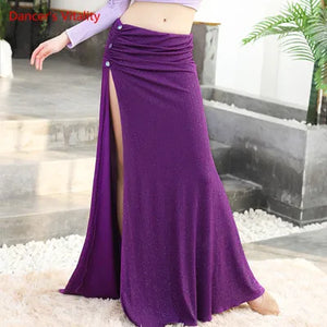 Women's Light Blue Crop Top & Navy Sequin Slit Skirt Belly Dance Costume