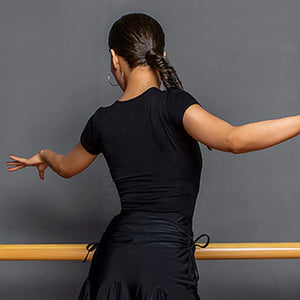 Women's Black Long Sleeve Round Neck Dance Top with Drawstring Skirt