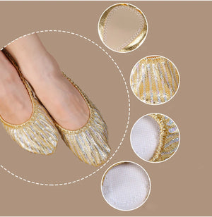 Dance Shoes Women's Gold Sequin Ballet Slippers Soft Sole Practice Flats