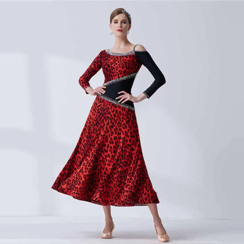 Standard Ballroom Waltz Practice Dress One-Piece Ice Silk Leopard Print For Women