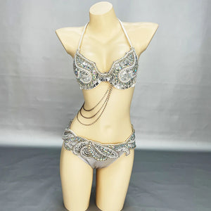 New Arrival Halloween Costume Adult Carnival Belly Dance Costumes Women Beaded Bra Belt Set Dance Clothes Night Club Dancewear  N21018