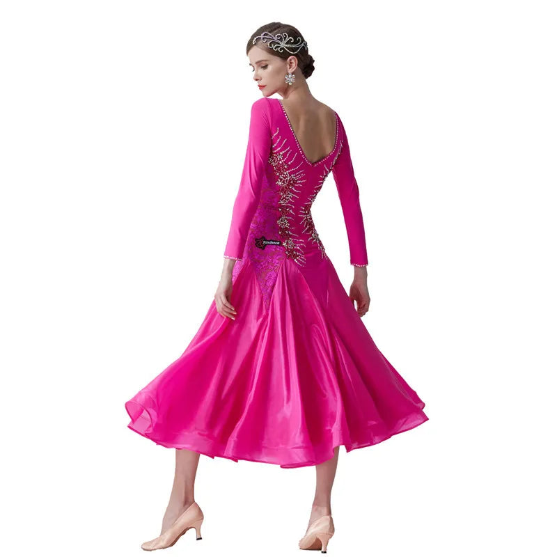 Women's Standard Ballroom Waltz Practice Dress With Pearl Silk Skirt