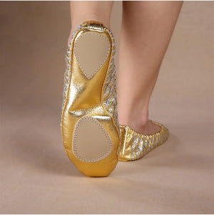 Dance Shoes Women's Gold Sequin Ballet Slippers Soft Sole Practice Flats