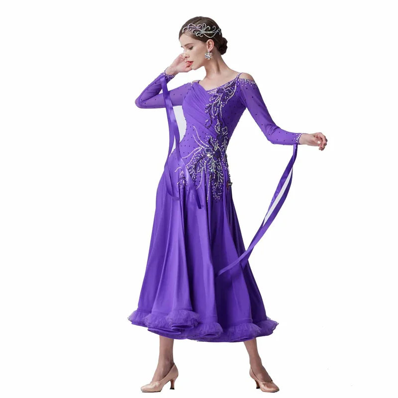 Women's Ballroom Practice Dress With Flowing Skirt For Rehearsal