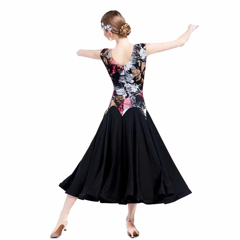 Women's Ballroom Practice Dress With Floating Hem And Printed Pattern For Adults
