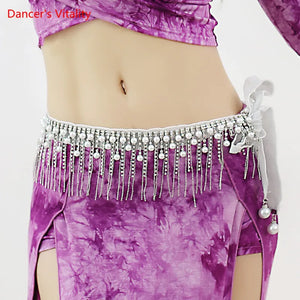 Belly Dance Armband, Women's White Pearl and Rhinestone Fringe Armband, Belly Dance