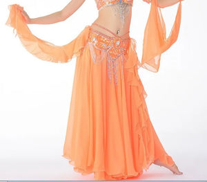 Belly Dance Skirt, Women's Pink Chiffon Ruffle Tiered Maxi Skirt, Flowy Tribal Dancewear