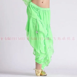 Women's Purple Chiffon Harem Pants with Silver Trim for Belly Dance