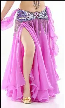 Belly Dance Skirt, Women's Royal Blue Chiffon Ruffle High Slit Maxi Skirt, Belly Dancing Performance Apparel