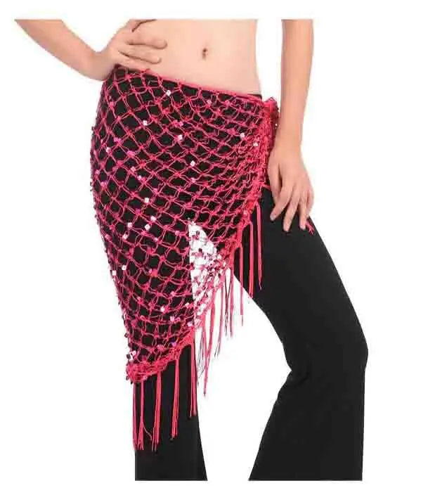 Women's Blue Sequin Mesh Fringe Belly Dance Hip Scarf