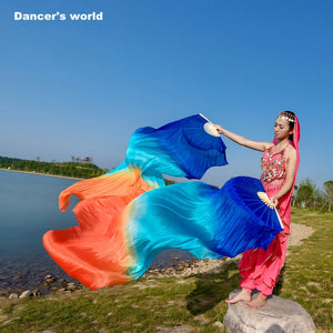 Belly Dance Fan Veils Women's Ombre Silk Bamboo Long Fan Ribs, Belly Dancing Performance Accessory