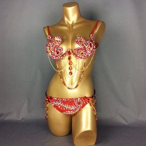Samba Carnival Wire Bra & Panty 2pcs/Set Rainbow stones free shipping CB010-3