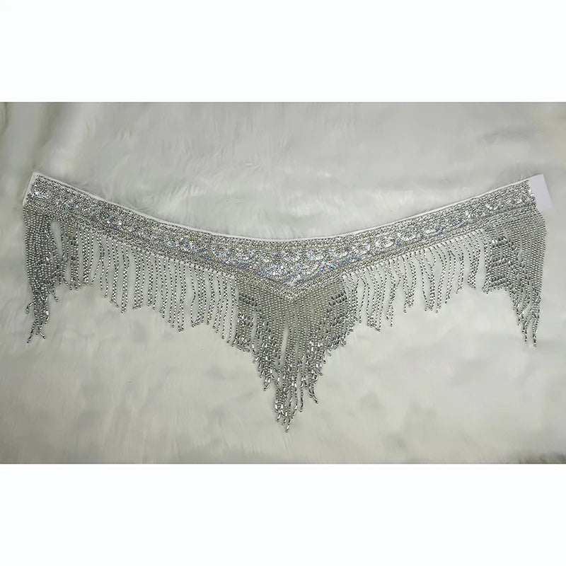 Belly Dance Hip Scarf, Women's Red Beaded Sequin Fringe Tassel Skirt, Latin Dance Costume Accessory