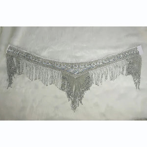 Belly Dance Hip Scarf, Women's Red Beaded Sequin Fringe Tassel Skirt, Latin Dance Costume Accessory