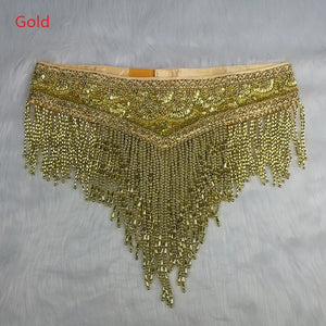 Belly Dance Hip Scarf, Women's Red Beaded Sequin Fringe Tassel Skirt, Latin Dance Costume Accessory