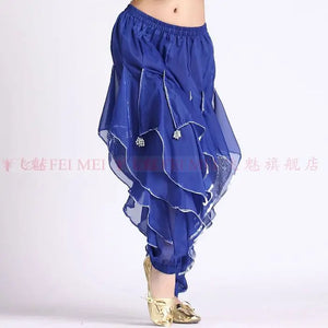 Women's Purple Chiffon Harem Pants with Silver Trim for Belly Dance