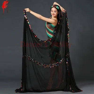 Women's Green & Brown Printed Tank Dress with White Sequin Hip Scarf, Belly Dance