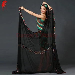 Women's Green & Brown Printed Tank Dress with White Sequin Hip Scarf, Belly Dance