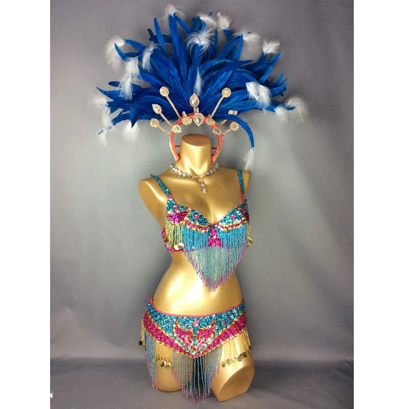 hot selling Sexy Samba Rio Carnival Costume Turquoise & Hot pink Feather Head piece C1401