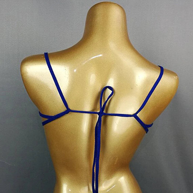 Women's Blue and Green Rhinestone Peacock Feather Embellished Gold Chain Belly Dance Bra Top