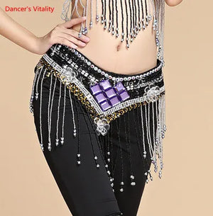 Belly Dance Hip Scarf, Women's Red Sequin & Beaded Fringe Hip Belt for Performance & Practice