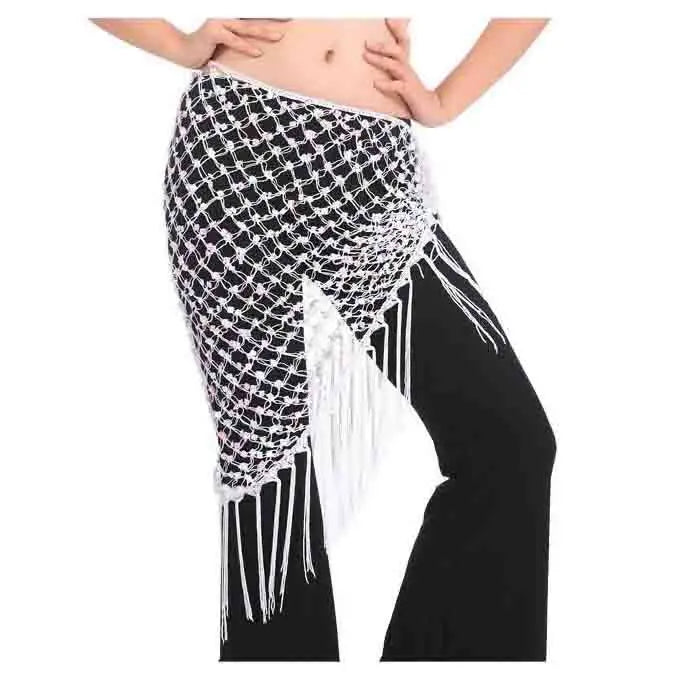 Women's Blue Sequin Mesh Fringe Belly Dance Hip Scarf