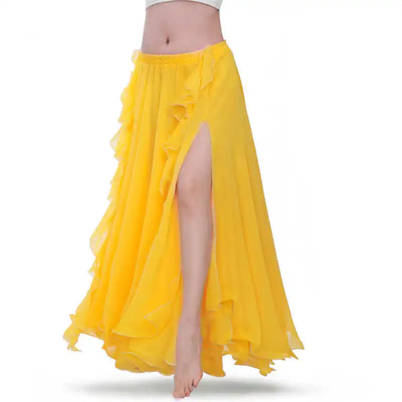 Belly Dance Skirt, Women's Royal Blue Chiffon Ruffle High Slit Maxi Skirt, Belly Dancing Performance Apparel
