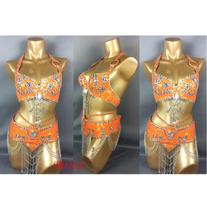 hot selling Sexy Samba Rio Carnival Costume  new belly dance costume with orange Feather Head piece