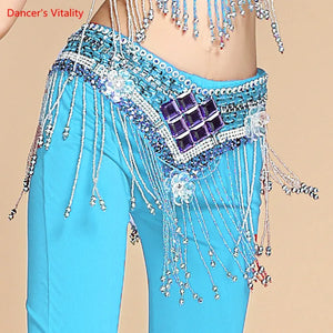 Belly Dance Hip Scarf, Women's Red Sequin & Beaded Fringe Hip Belt for Performance & Practice