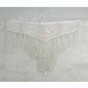 Belly Dance Hip Scarf, Women's Red Beaded Sequin Fringe Tassel Skirt, Latin Dance Costume Accessory