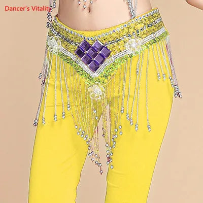 Belly Dance Hip Scarf, Women's Red Sequin & Beaded Fringe Hip Belt for Performance & Practice
