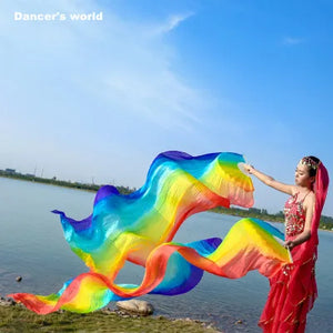 Belly Dance Fan Veils Women's Ombre Silk Bamboo Long Fan Ribs, Belly Dancing Performance Accessory